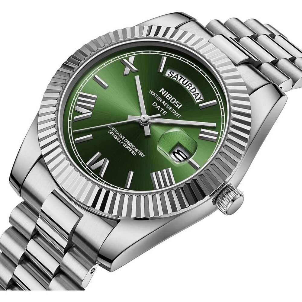 Men's Silver Green Stainless Steel Analog Classic Design Stylish Wrist Watch - Picture 2 of 6